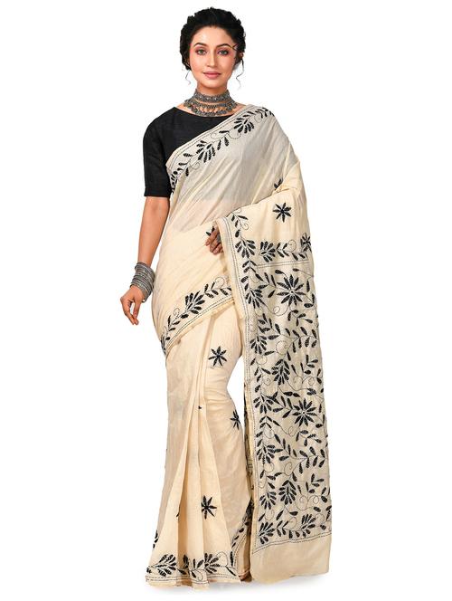 women solid with work chikankari saree - 21537351 - Standard Image - 0