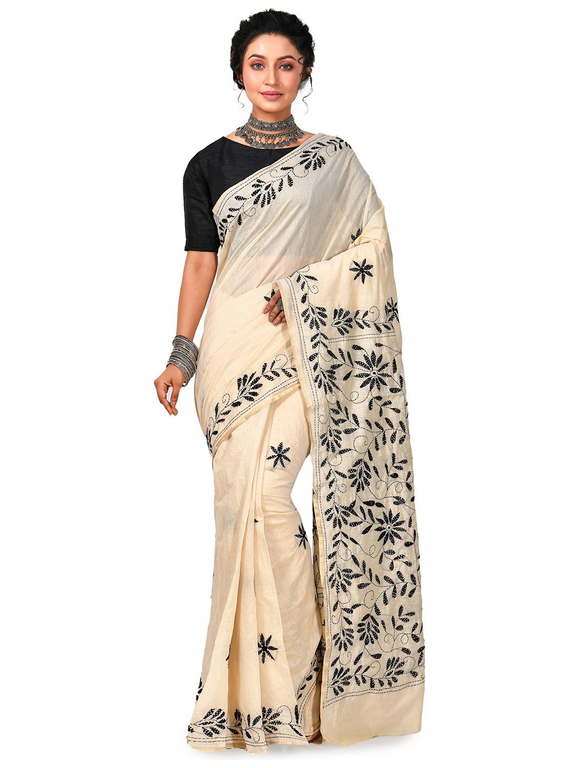women solid with work chikankari saree - 21537351 - Zoom Image - 0