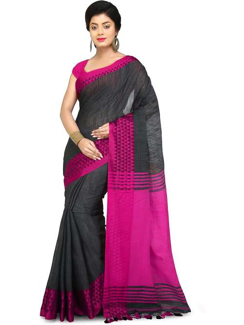 women solid handloom saree - 21537463 -  Standard Image - 0