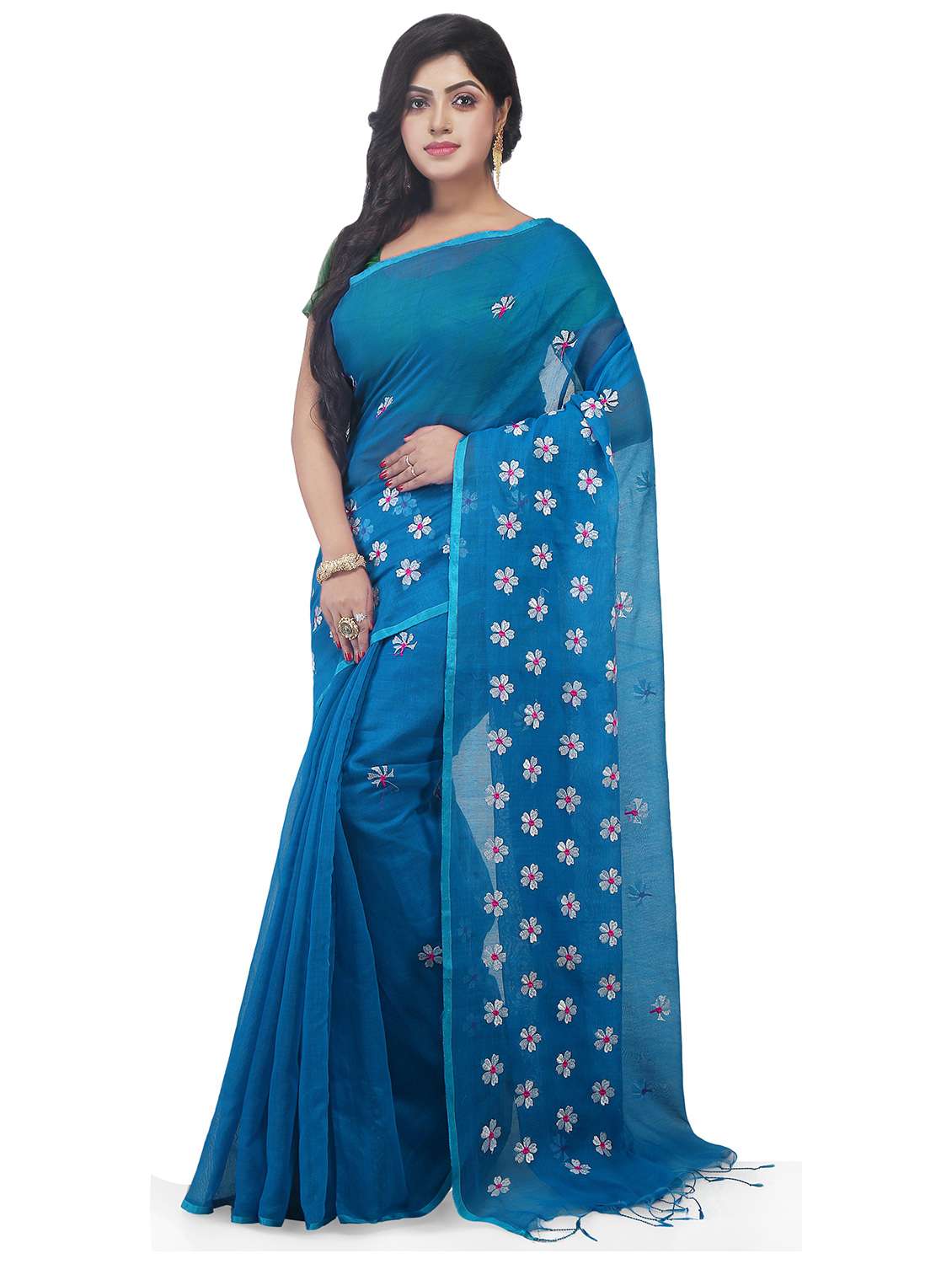women floral embroidered saree