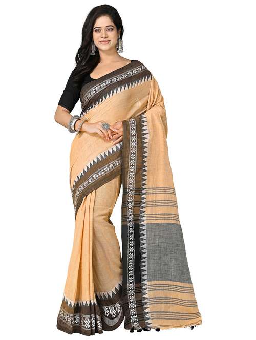 women beige handloom saree - 21537487 - Standard Image - 0