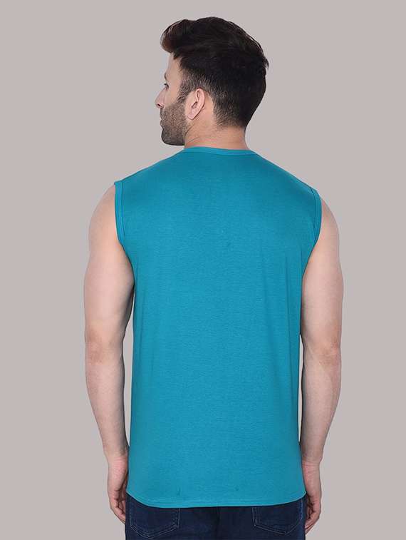 men solid turquoise sleeveless t-shirt - 21537581 - Standard Image - 2