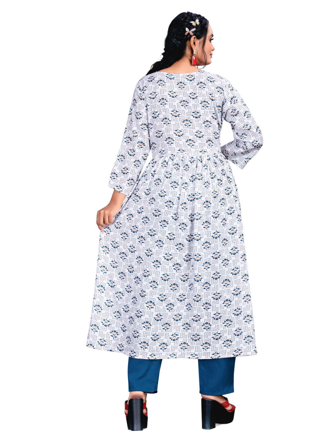 women printed notch neck flared kurta - 21537655 -  Standard Image - 2