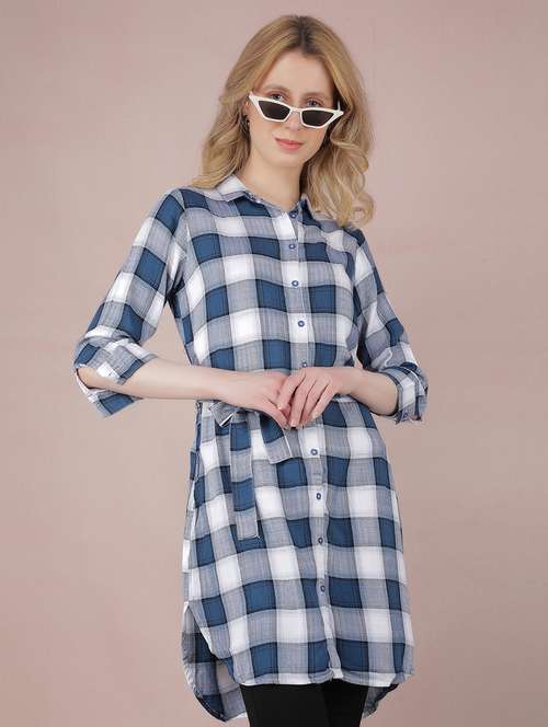 women checkered high low shirt - 21537699 - Standard Image - 0