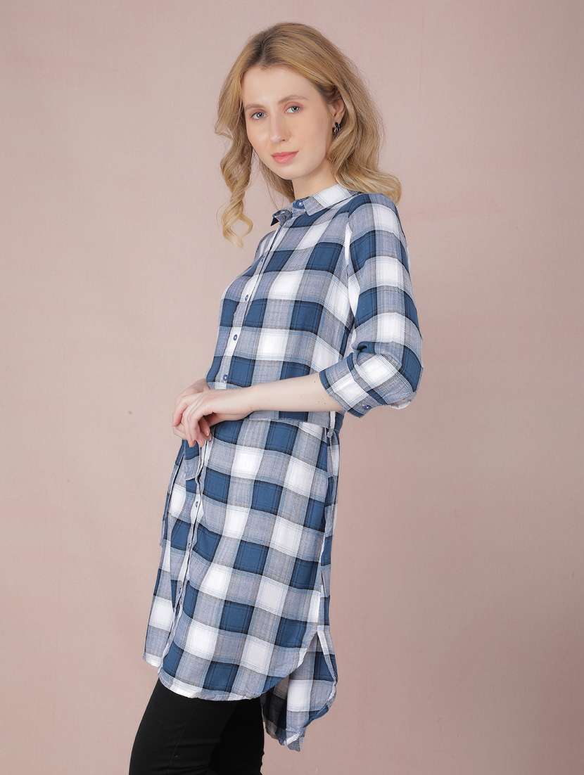 women checkered high low shirt - 21537699 - Standard Image - 2