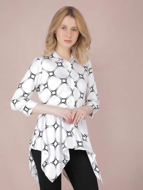 women printed collared asymmetric shirt - 21537703 -  Standard Image - 0