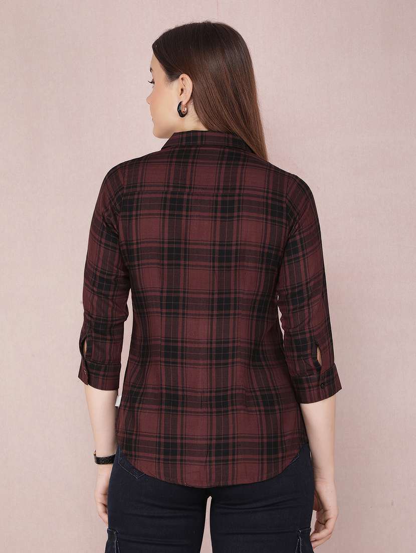 women checkered three quarter sleeve shirt - 21537706 - Standard Image - 2