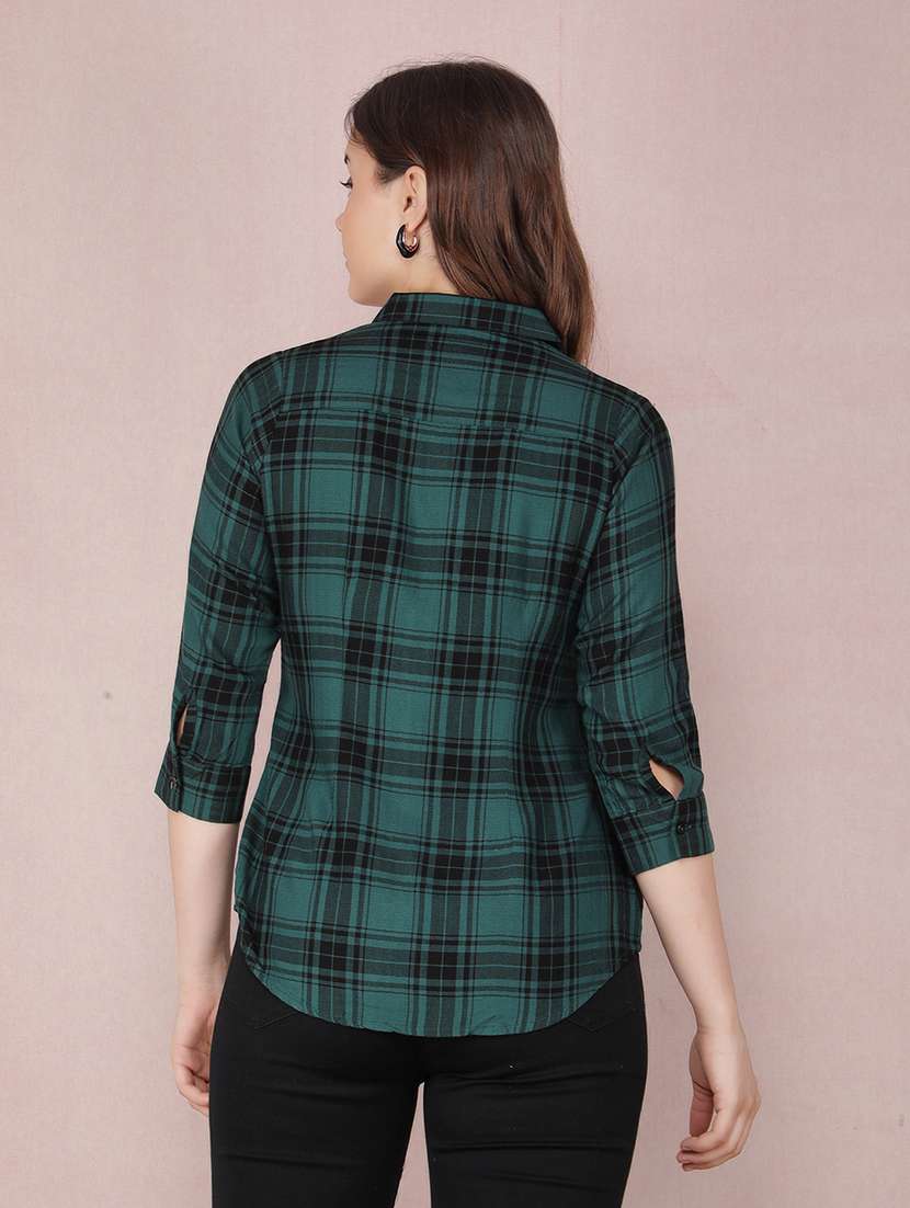 women checkered three quarter sleeve shirt - 21537707 - Standard Image - 2