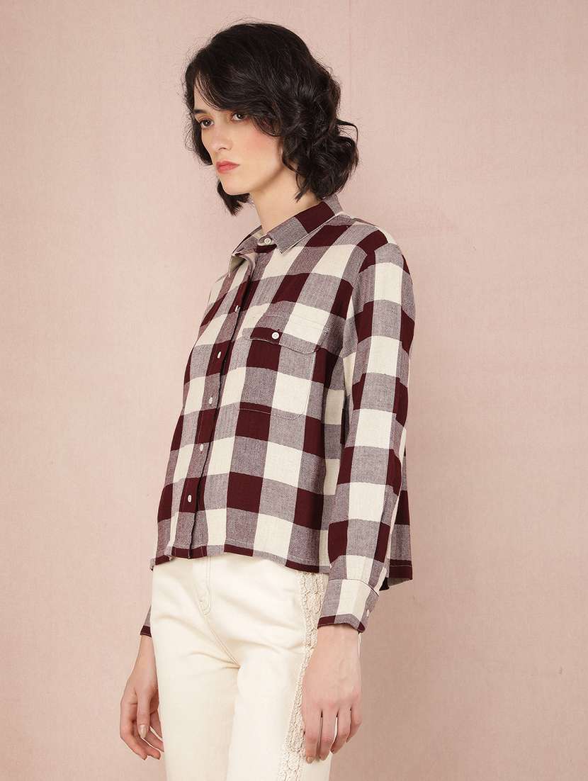 women checkered long sleeve shirt
