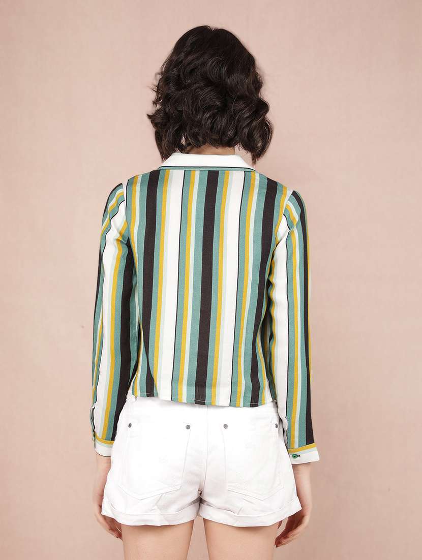 women striped long sleeve crop shirt - 21537719 -  Standard Image - 2