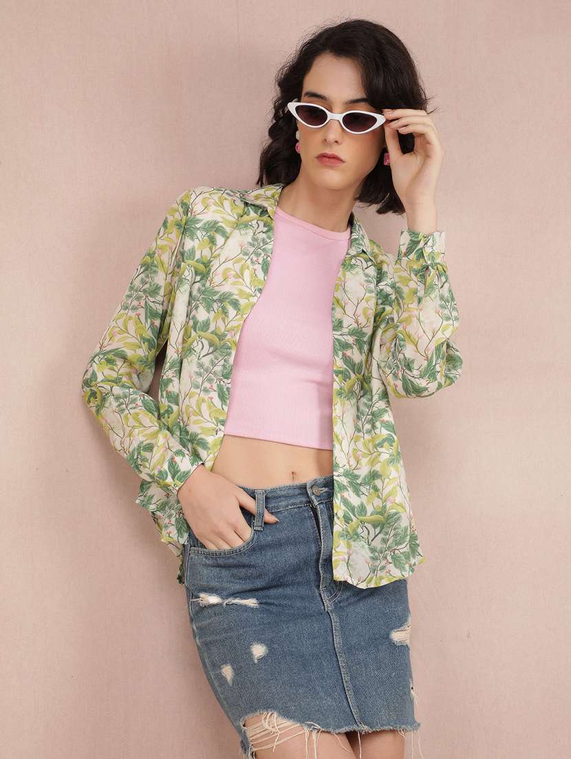 women floral printed collared shirt