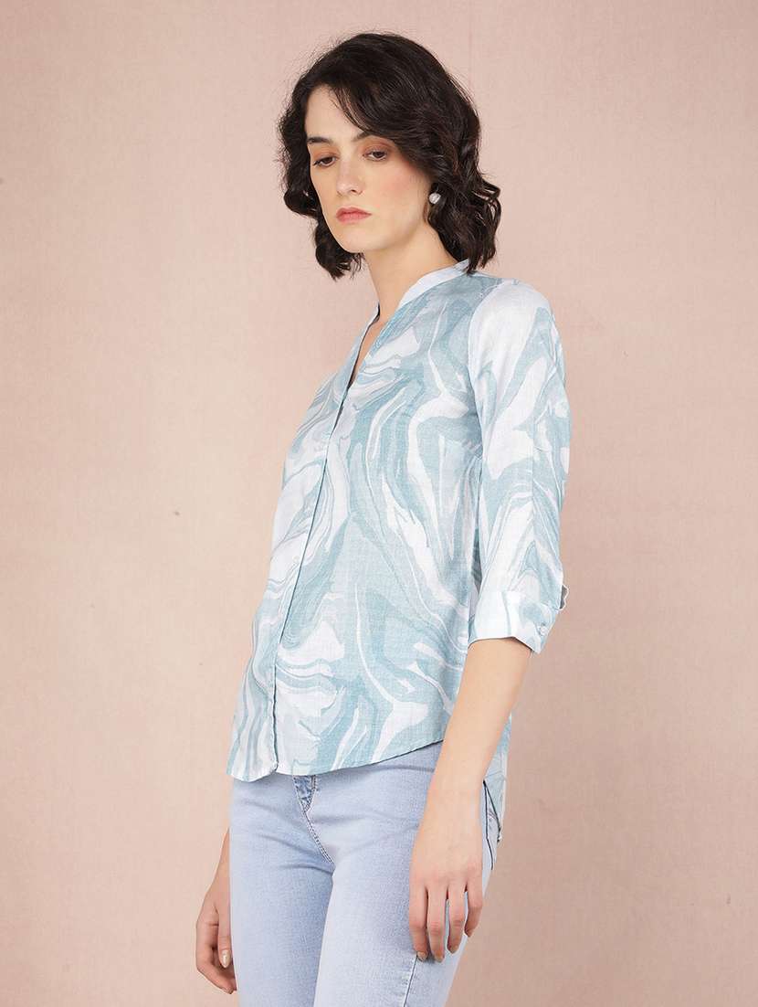 women printed mandarin neck shirt - 21537724 -  Standard Image - 2