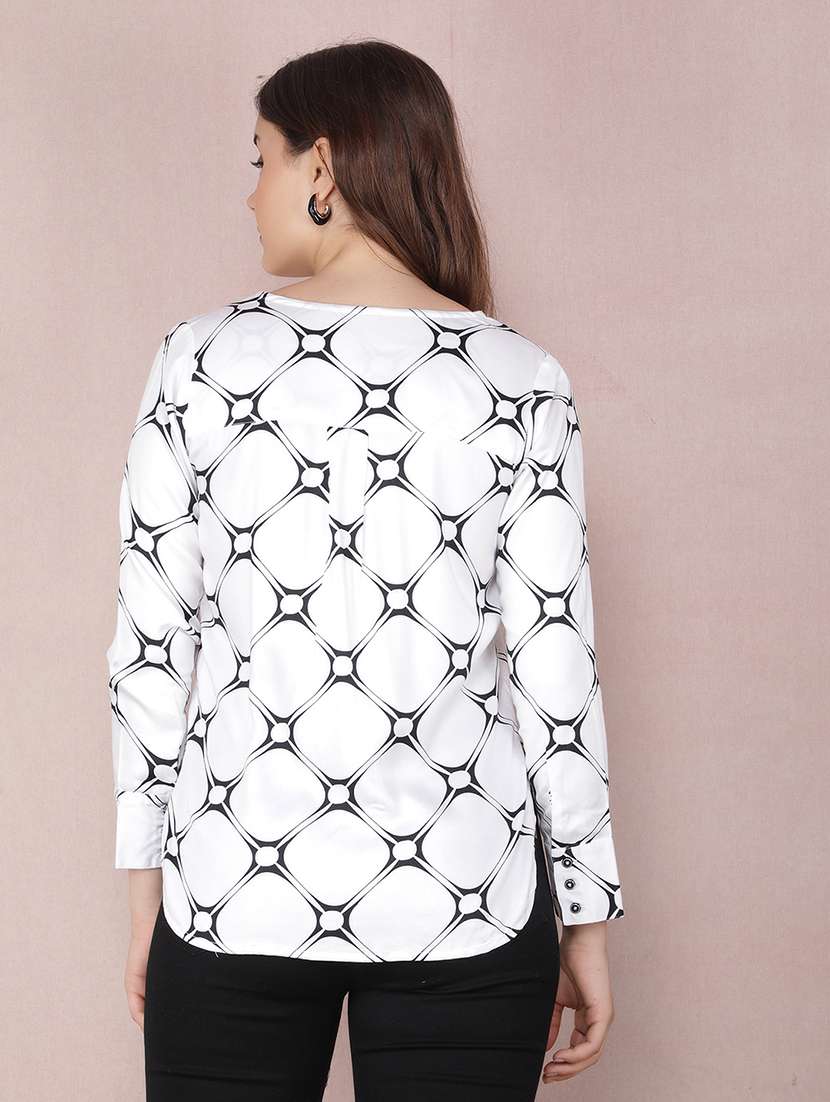 women printed collared high low shirt - 21537730 -  Standard Image - 2