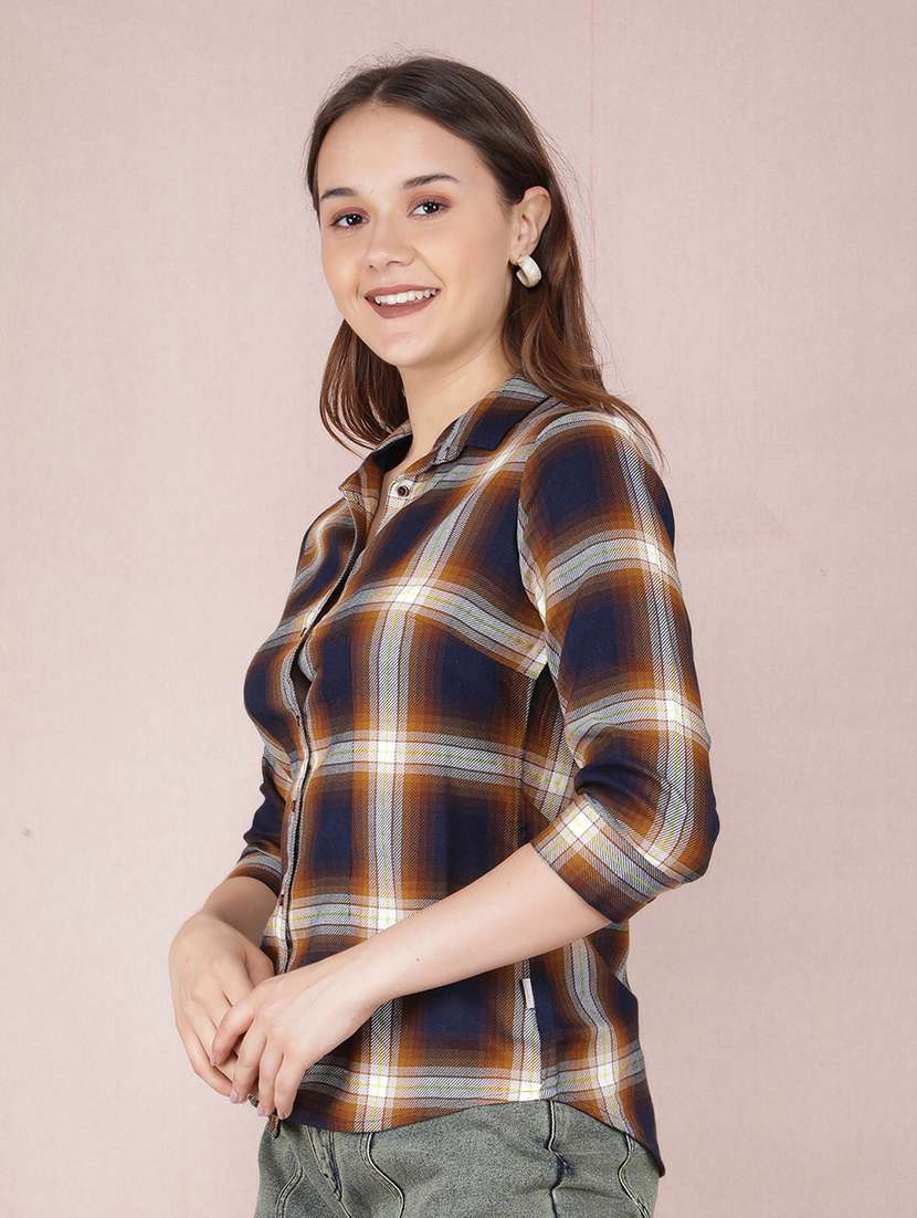 women checkered three quarter sleeve shirt