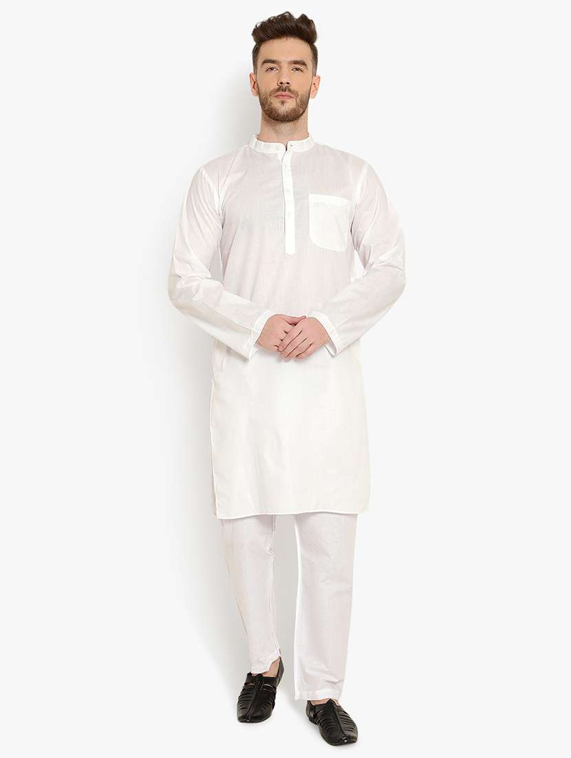 men solid long sleeves kurta pyjama set