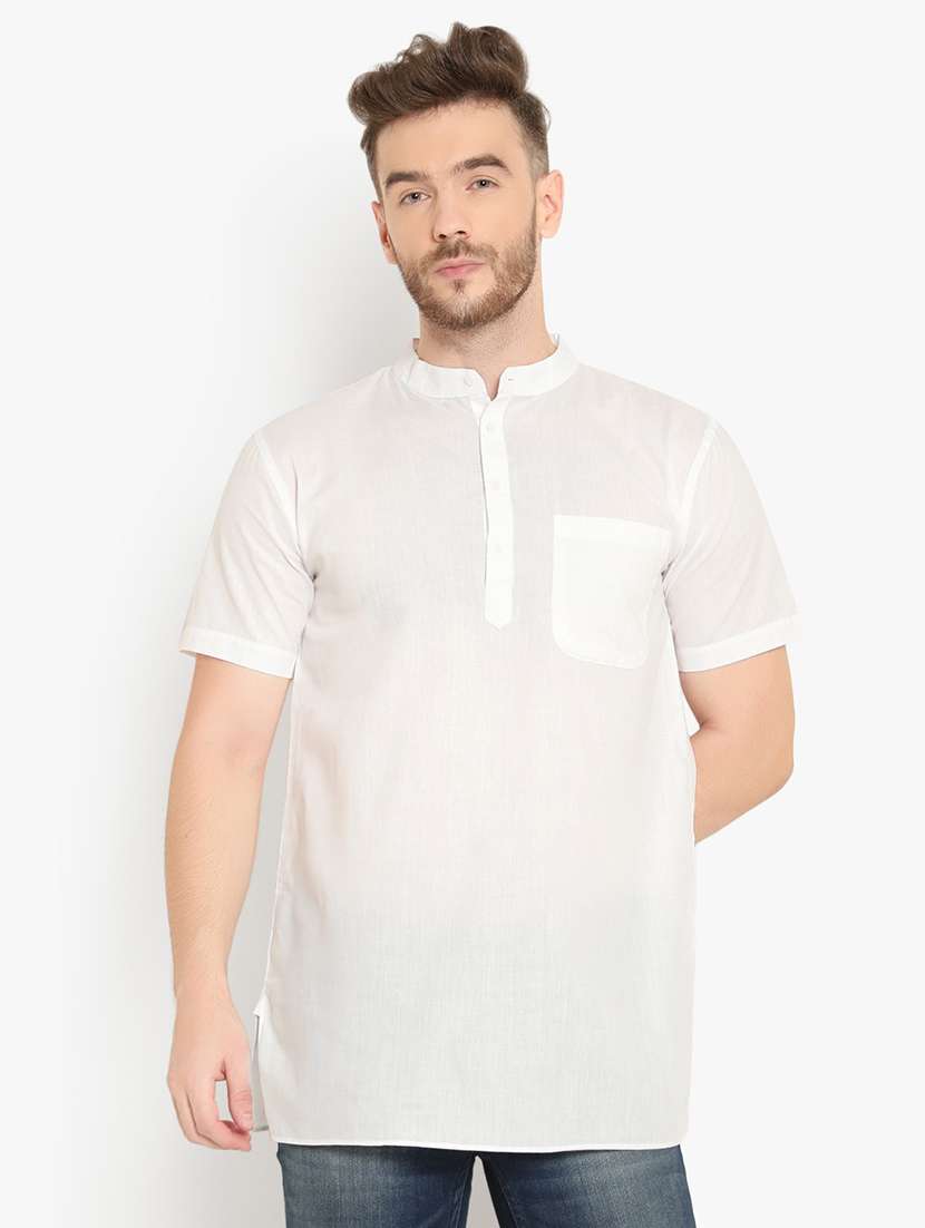 men solid mandarin neck short kurta 