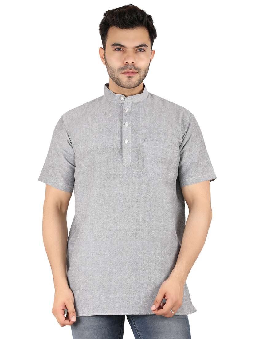 men solid mandarin neck short kurta 