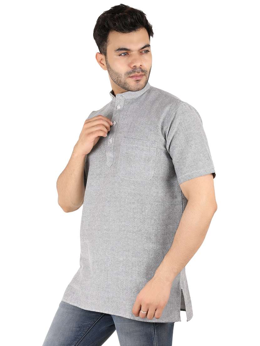 men solid mandarin neck short kurta - 21537800 - Standard Image - 2