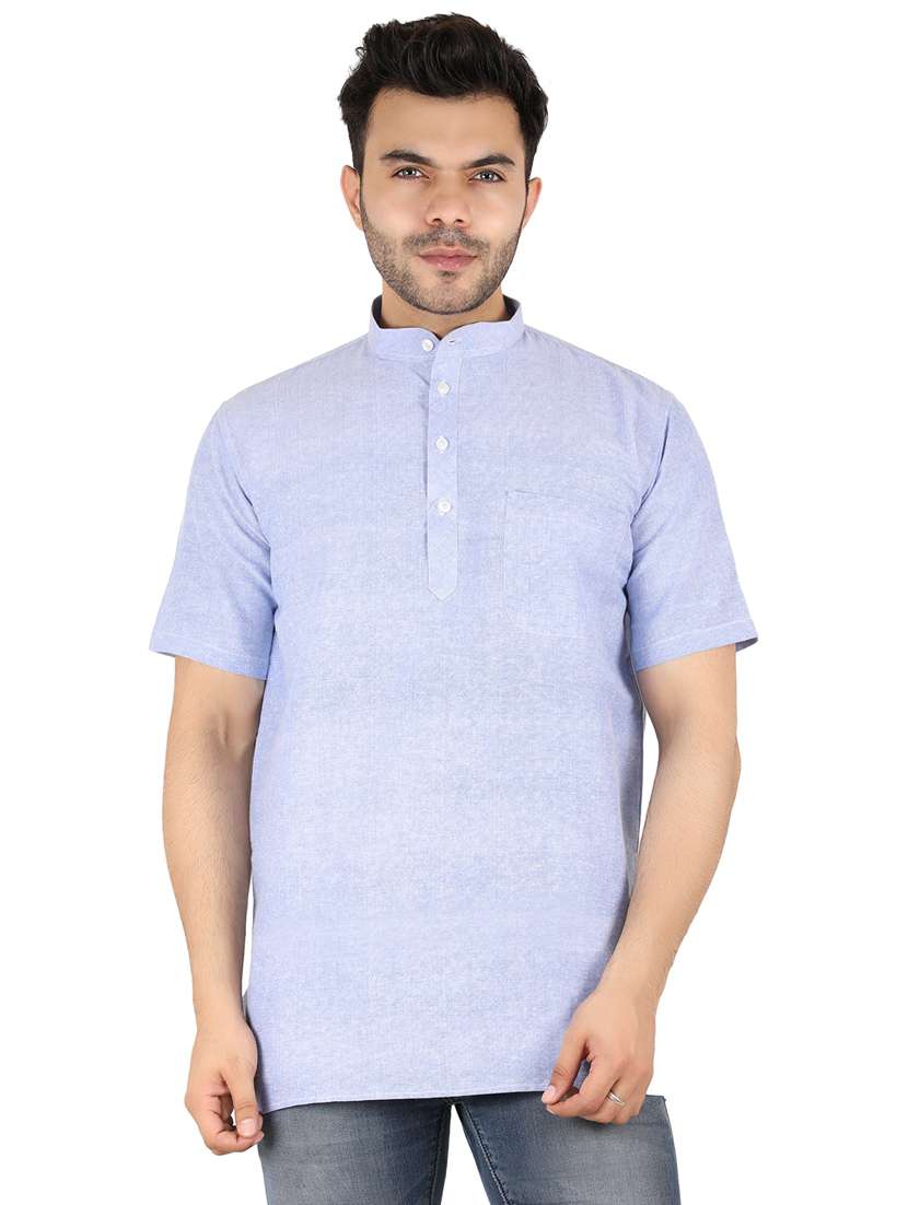 men solid mandarin neck short kurta 