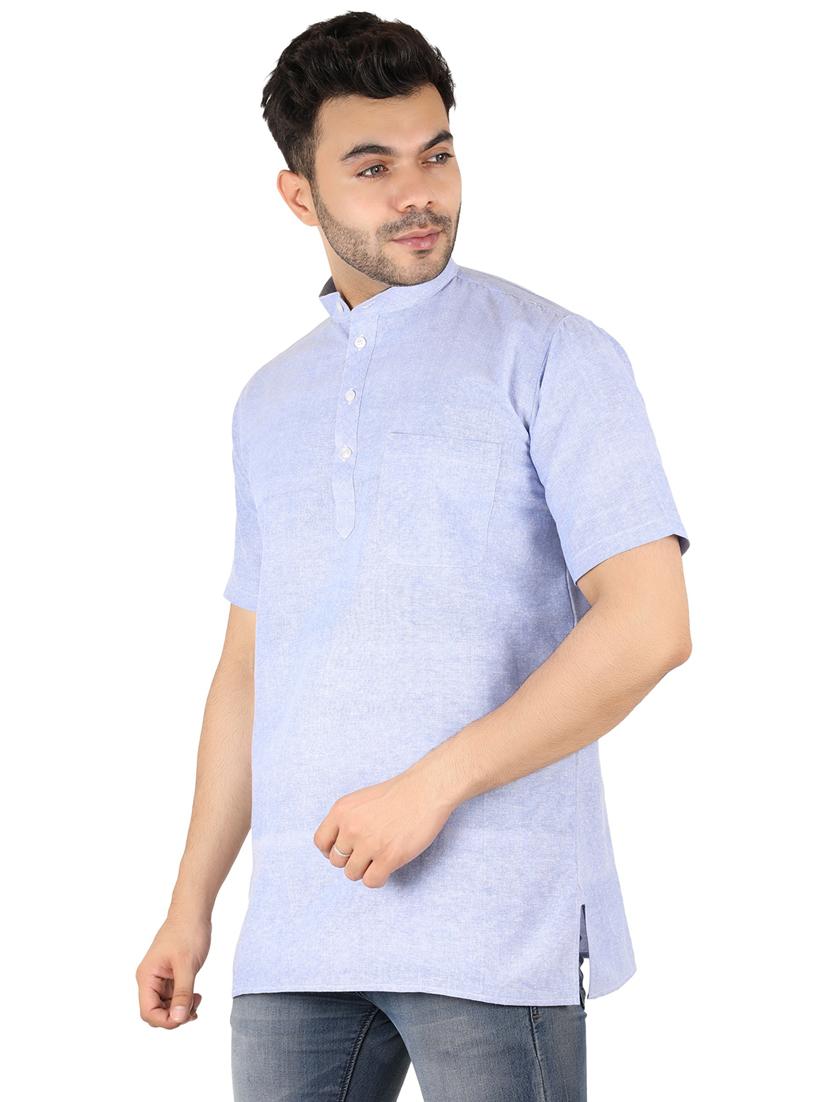 men solid mandarin neck short kurta - 21537802 - Standard Image - 2