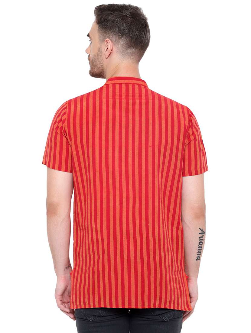 men striped mandarin neck short kurta - 21537822 - Standard Image - 2