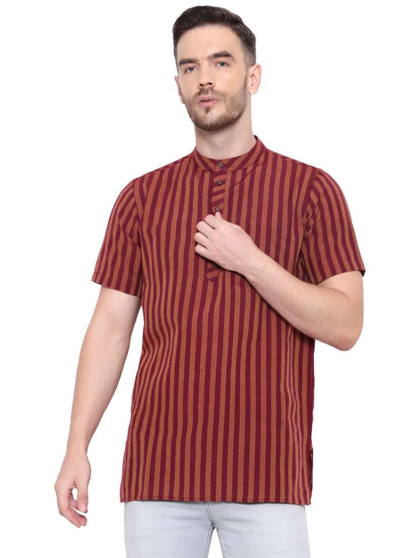 men striped mandarin neck short kurta 