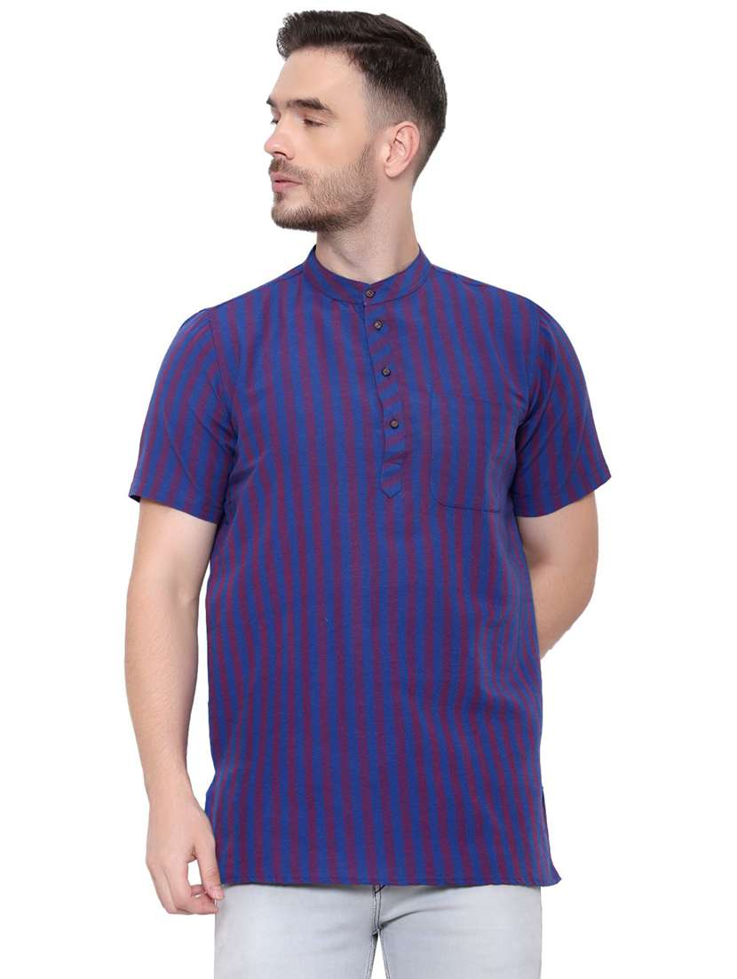 men striped mandarin neck short kurta 