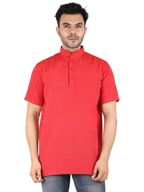 men solid mandarin neck short kurta - 21537829 - Standard Image - 0