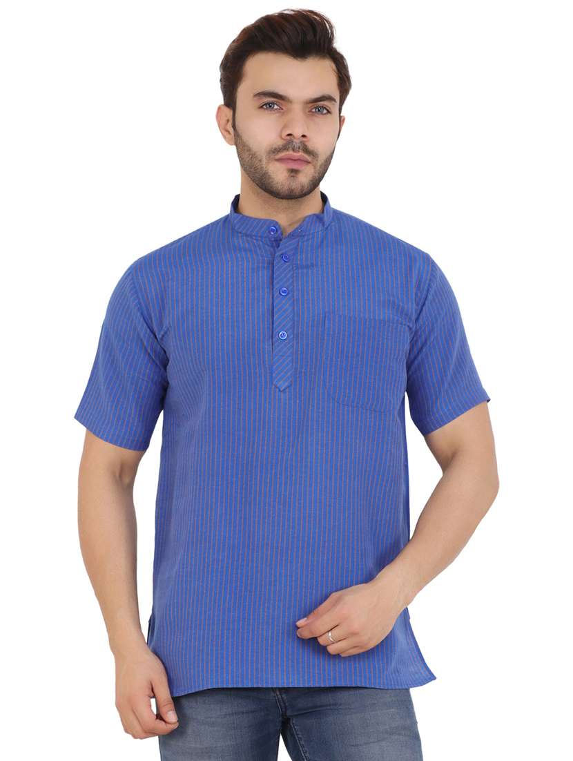men striped mandarin neck short kurta 