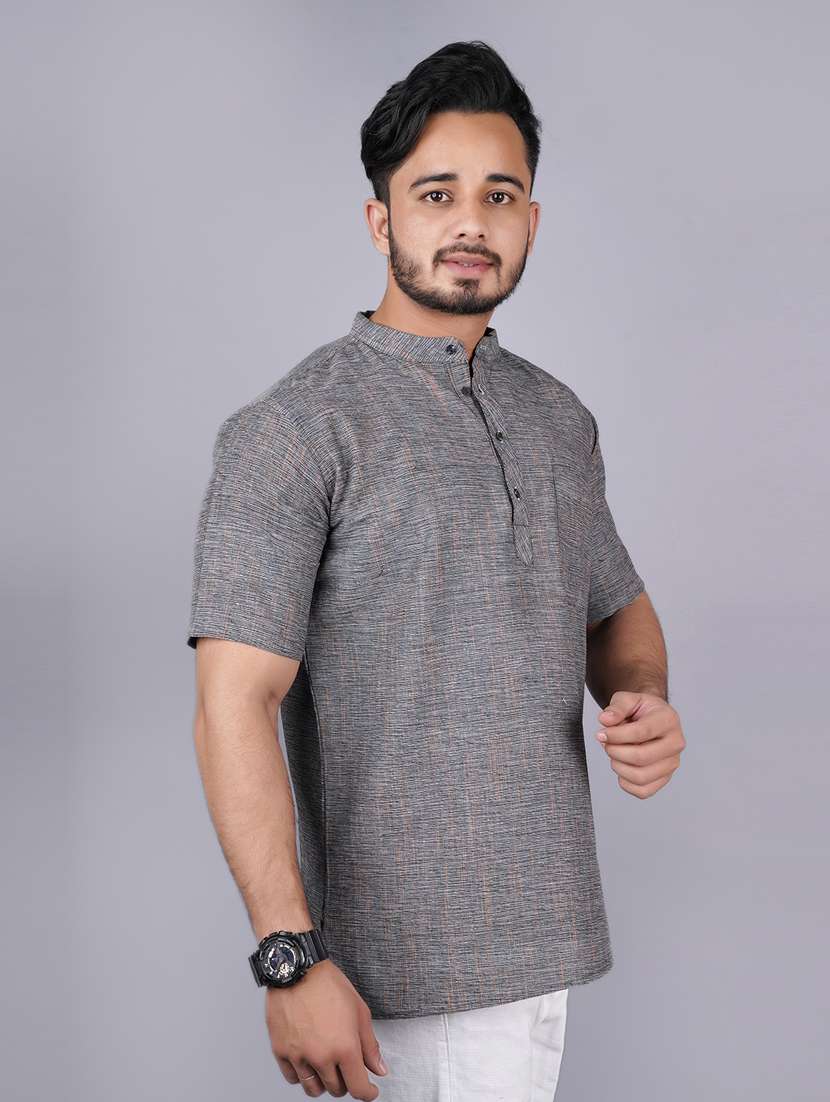 men self design mandarin neck short kurta - 21537838 - Standard Image - 2