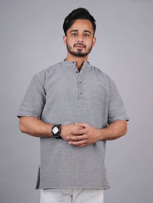 men self design mandarin neck short kurta 