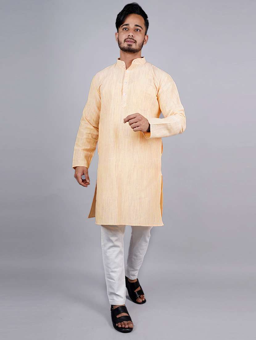 men melange mandarin neck long kurta