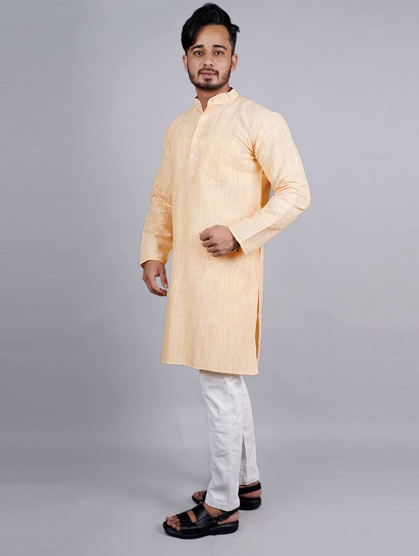 men melange mandarin neck long kurta - 21537916 -  Standard Image - 2
