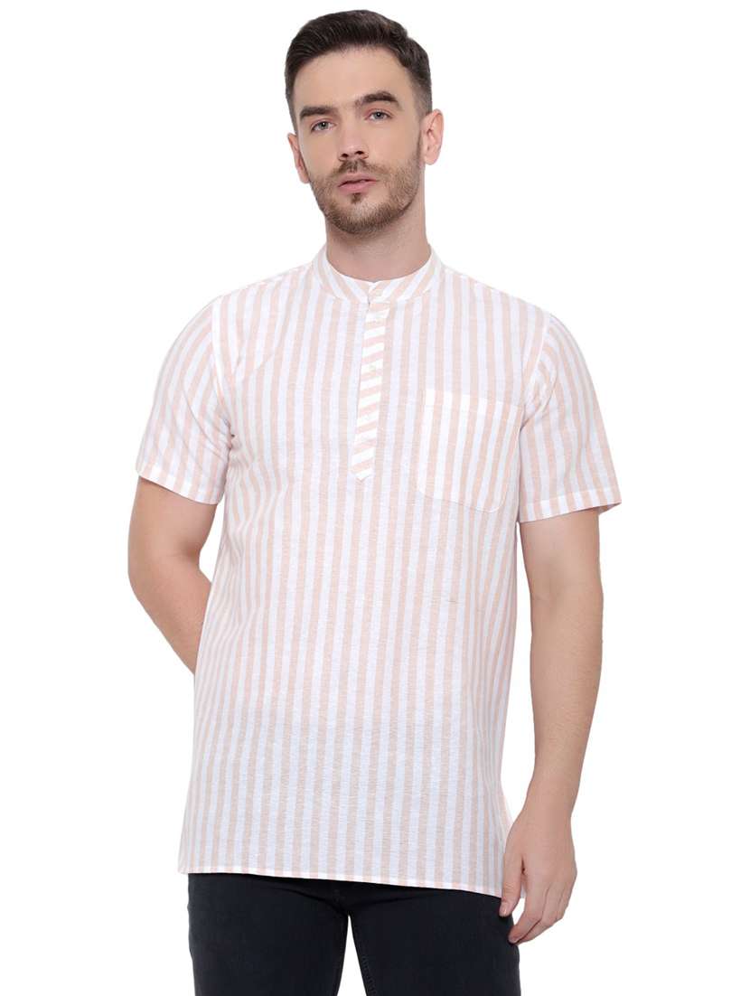 men striped mandarin neck short sleeve short kurta