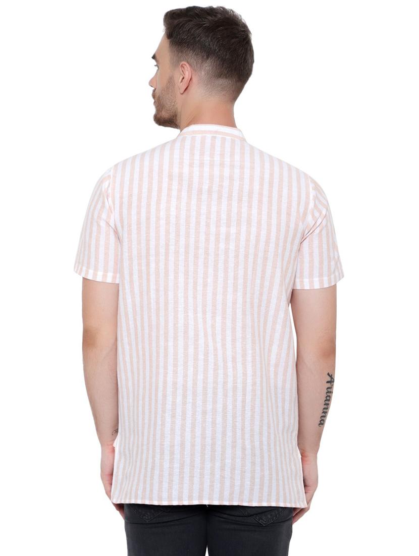 men striped mandarin neck short sleeve short kurta - 21537939 - Standard Image - 2