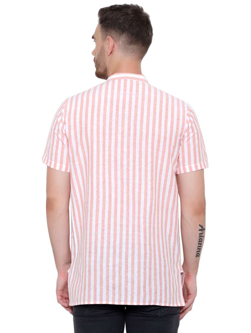men striped mandarin neck short sleeve short kurta - 21537941 -  Standard Image - 2