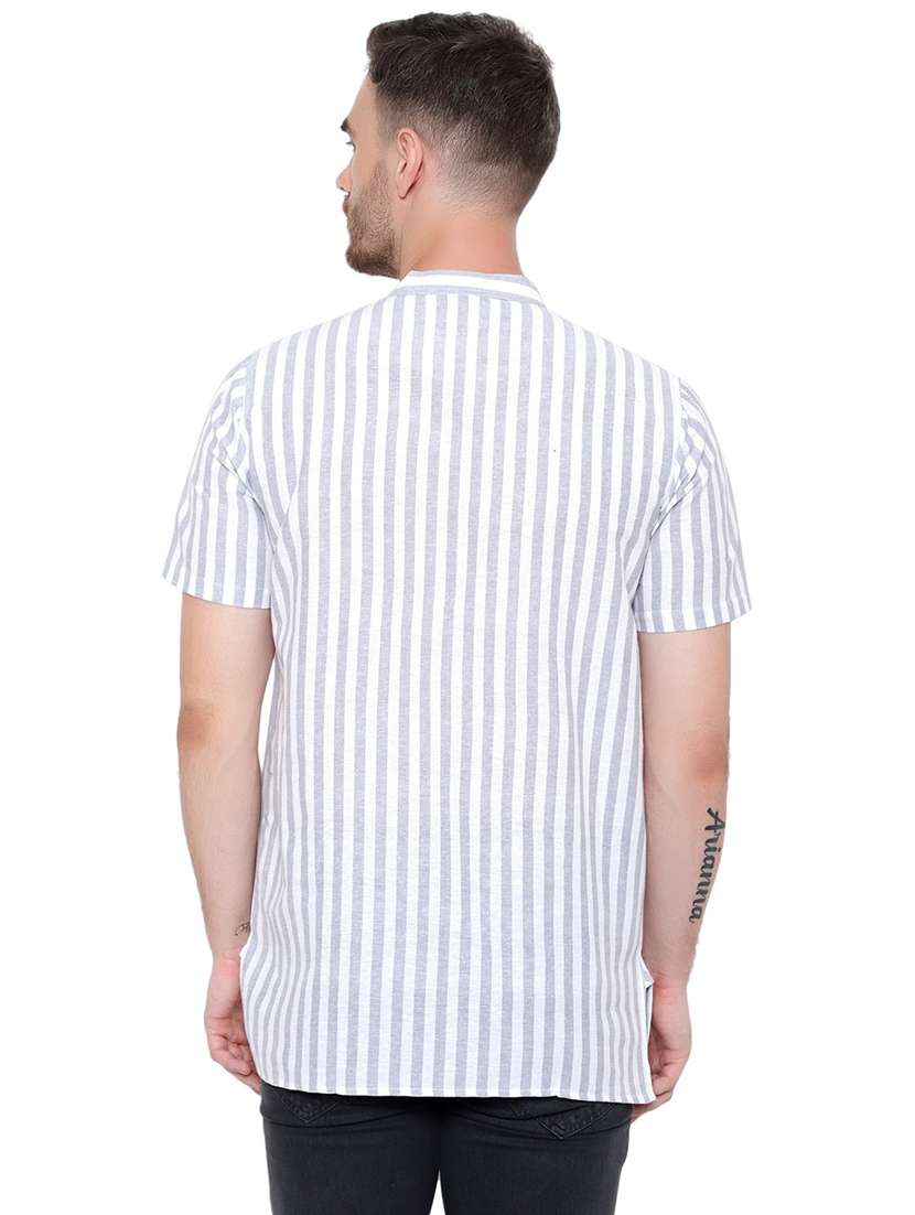 men striped mandarin neck short sleeve short kurta - 21537942 - Standard Image - 2