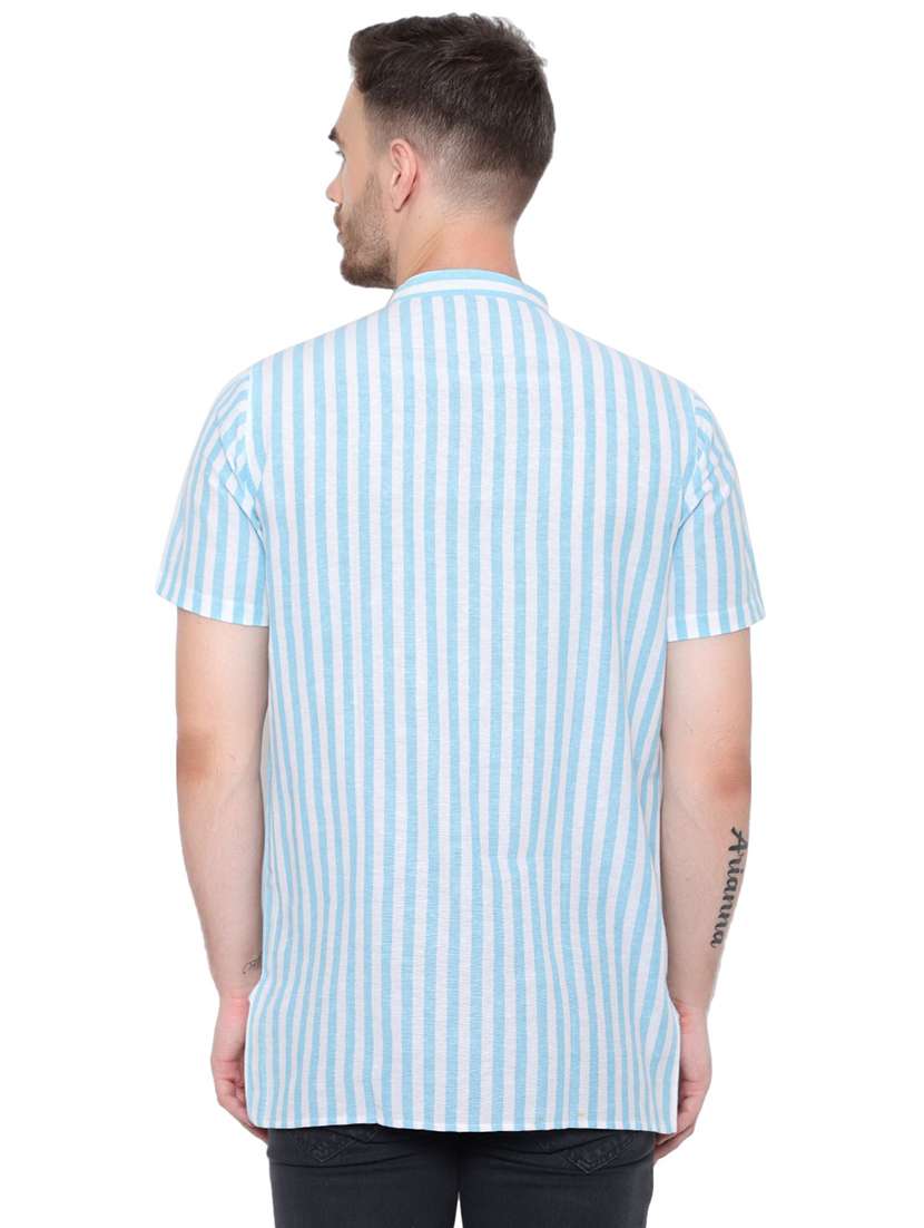 men striped mandarin neck short sleeve short kurta - 21537944 -  Standard Image - 2