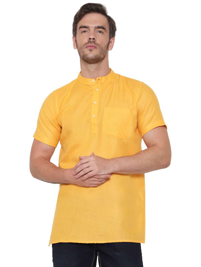 men solid mandarin neck short sleeve short kurta