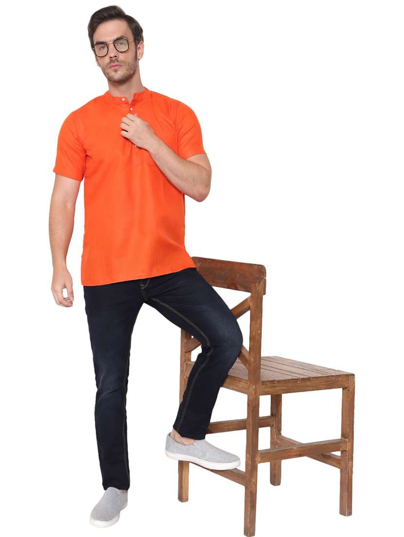 men solid mandarin neck short sleeve short kurta - 21537952 -  Standard Image - 2