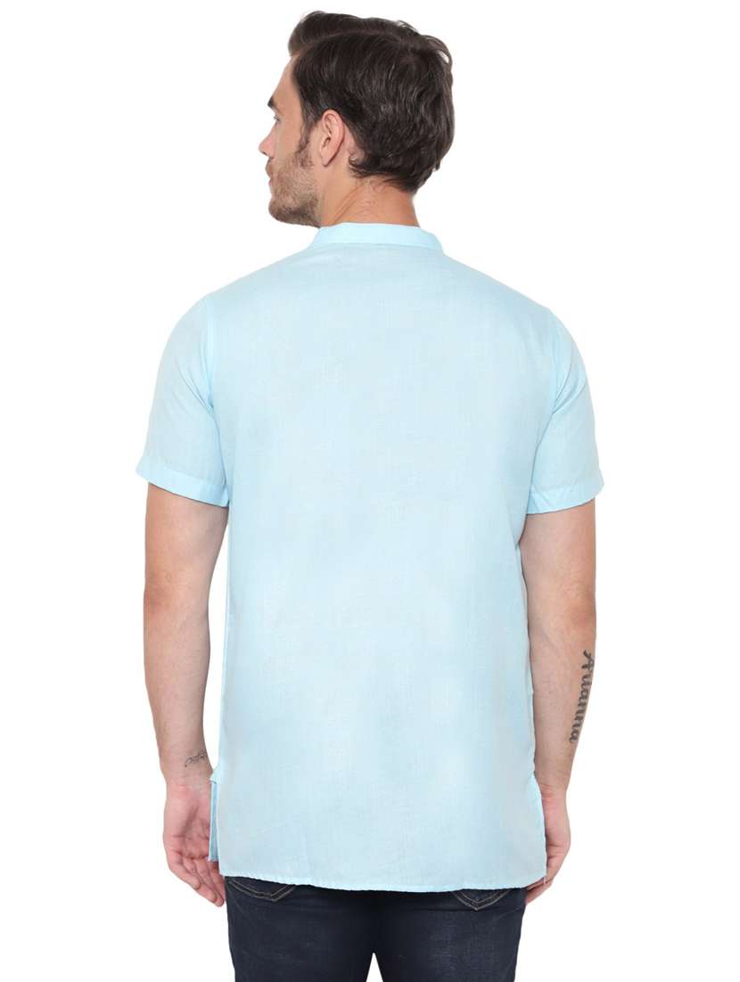 men solid mandarin neck short sleeve short kurta - 21537954 -  Standard Image - 2
