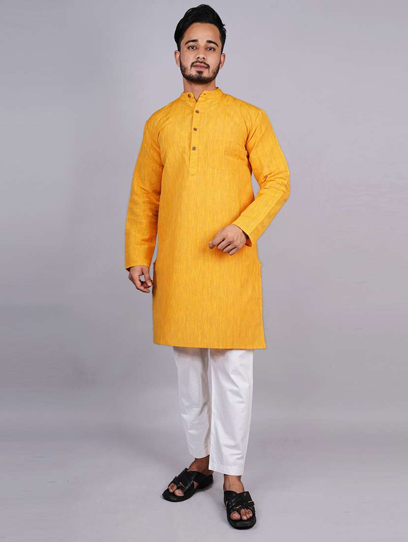men yellow solid long sleeves kurta - 21537961 - Standard Image - 2