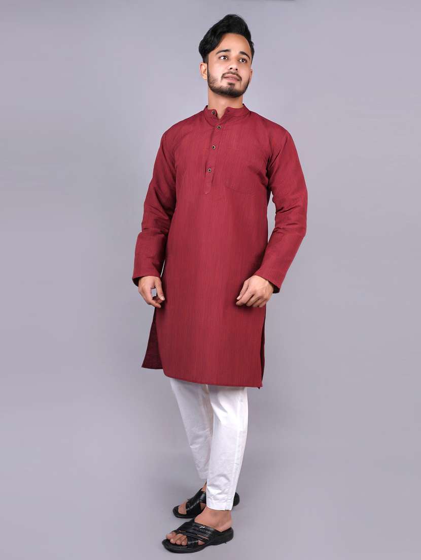 men melange long sleeves kurta - 21537963 - Standard Image - 2