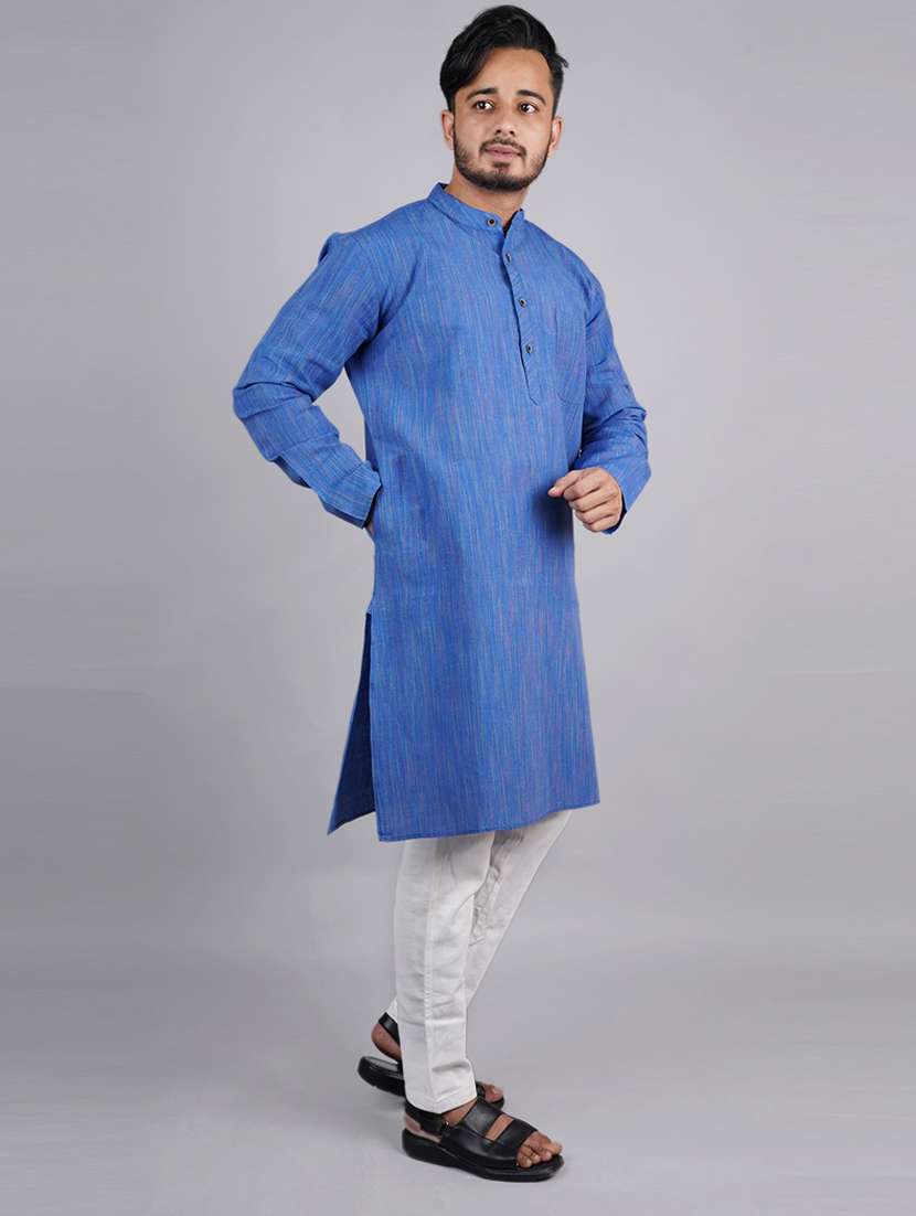men melange long sleeves kurta - 21537964 - Standard Image - 2