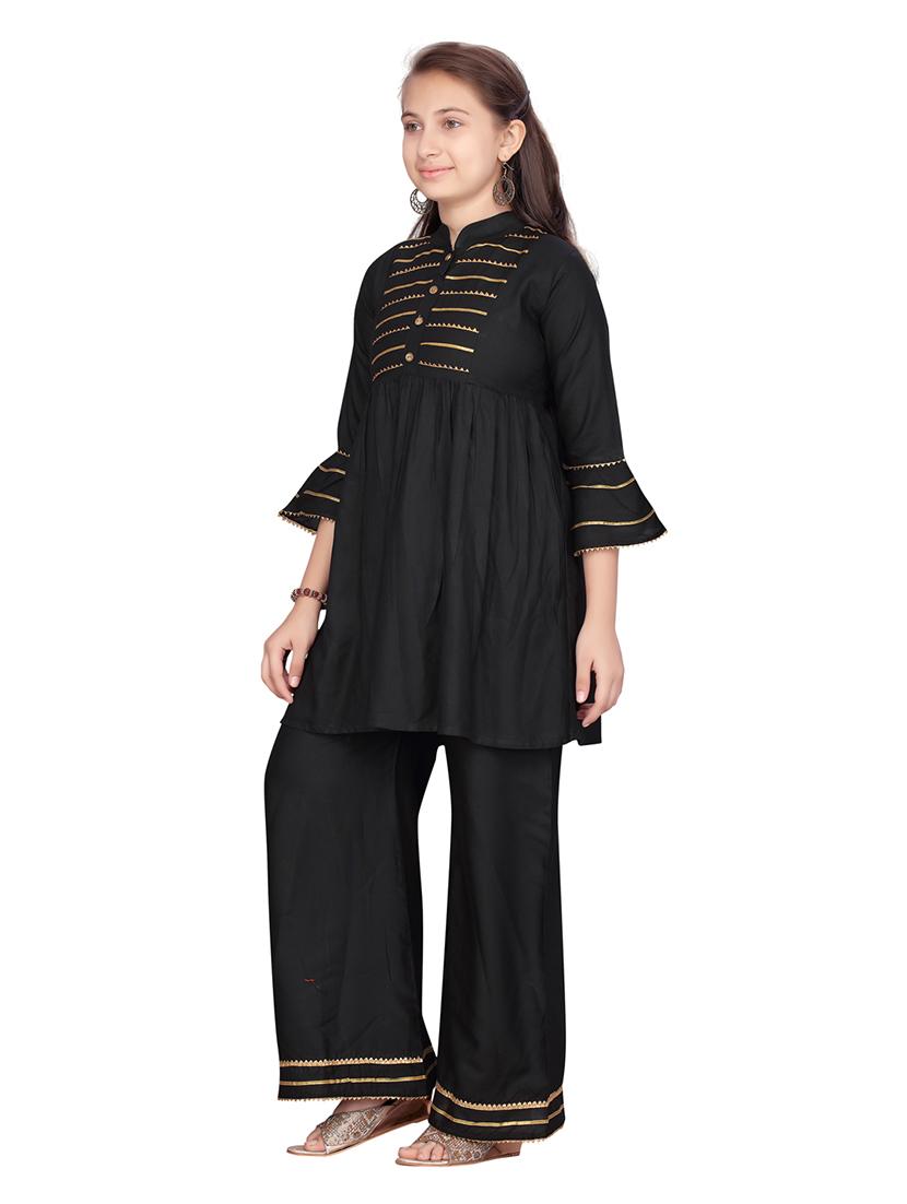 girls mandarin neck kurta palazzo set - 21538265 - Standard Image - 2