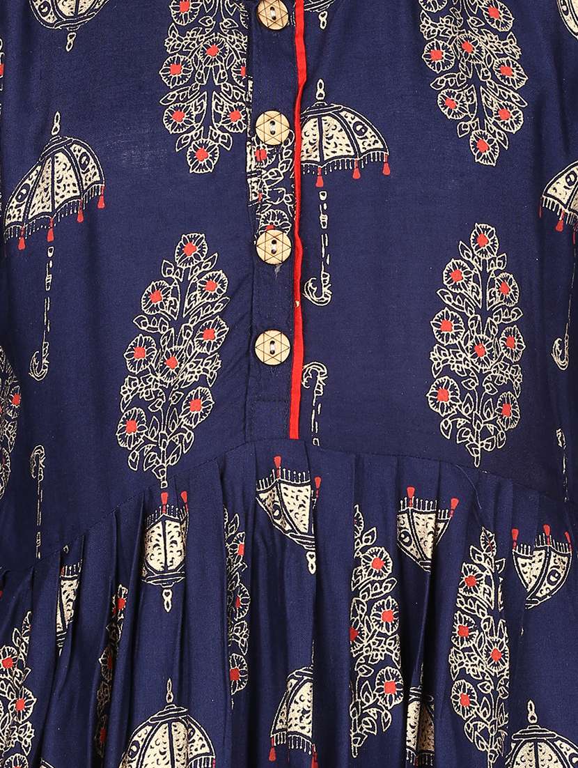 girls printed collared long flared kurti - 21538406 -  Standard Image - 2