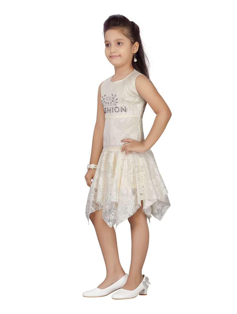 girls self design sleeveless asymmetric frock - 21538429 -  Standard Image - 2