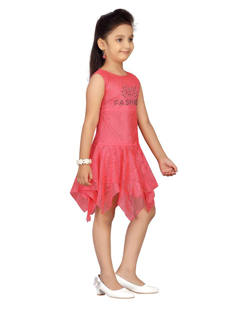 girls self design sleeveless asymmetric frock - 21538430 -  Standard Image - 2