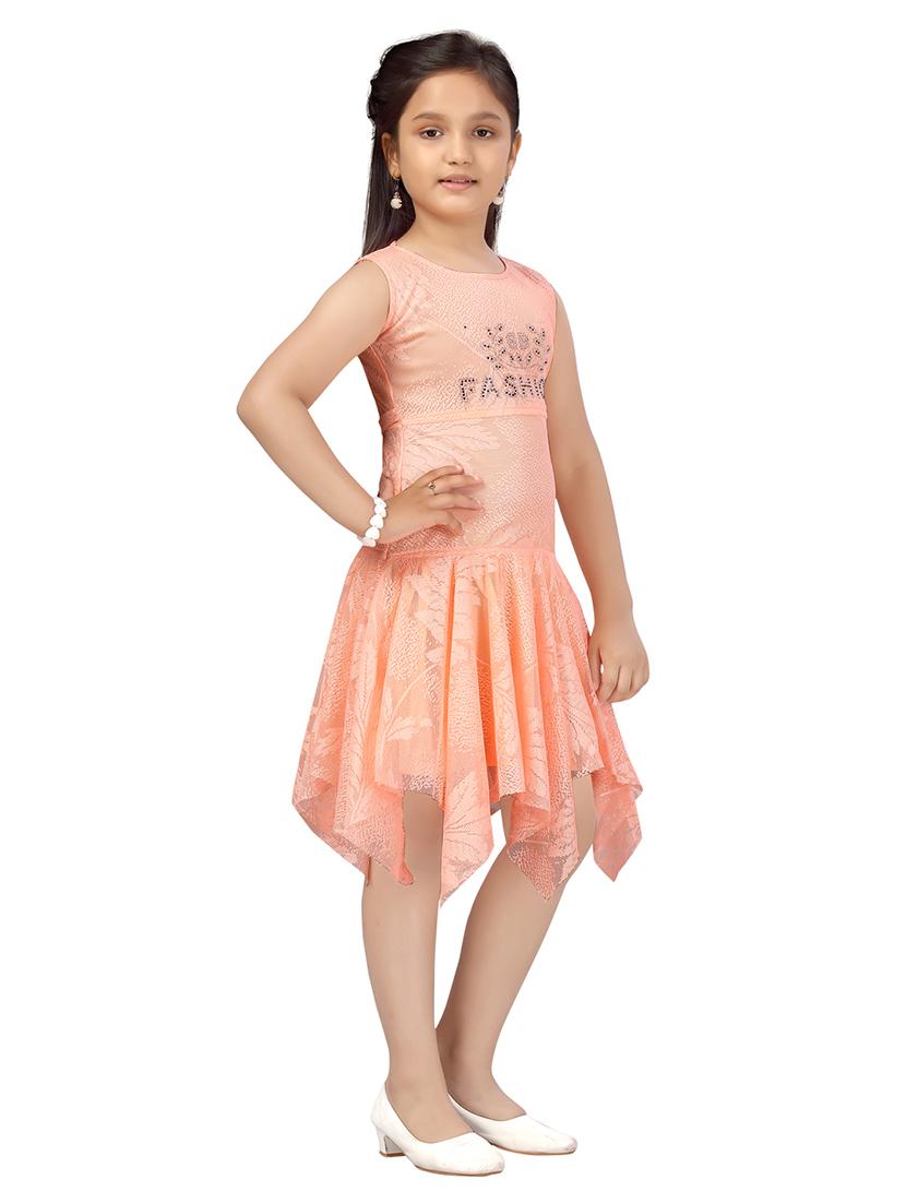girls self design sleeveless asymmetric frock - 21538431 - Standard Image - 2