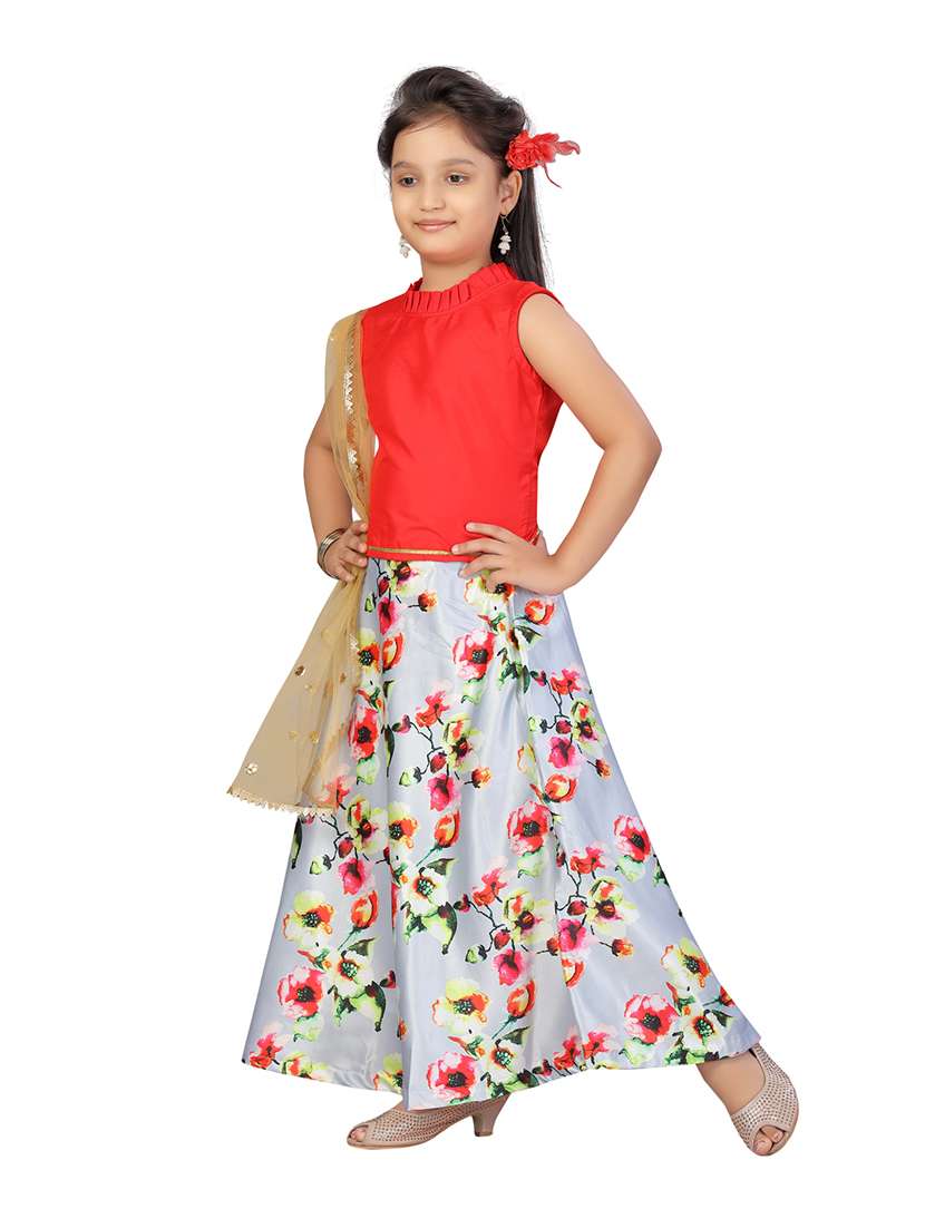 girls floral printed sleeveless lehenga choli - 21538473 -  Standard Image - 2